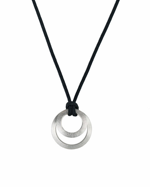 Clasp Pendant on Silk Cord Black / Silver by Ena / Elements and Alloys