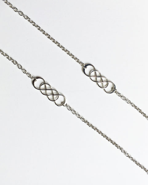 Infinity necklace long sterling silver