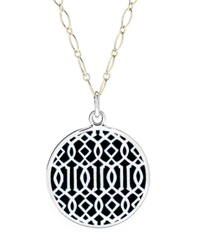 Symi large silver enamel pendant black