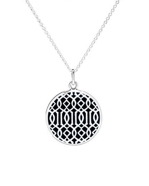 Symi silver enamel pendant black