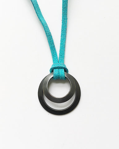 Clasp Pendant blackened suede turquoise