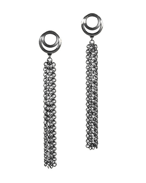 Clasp Tassel Earrings Blackened Silver