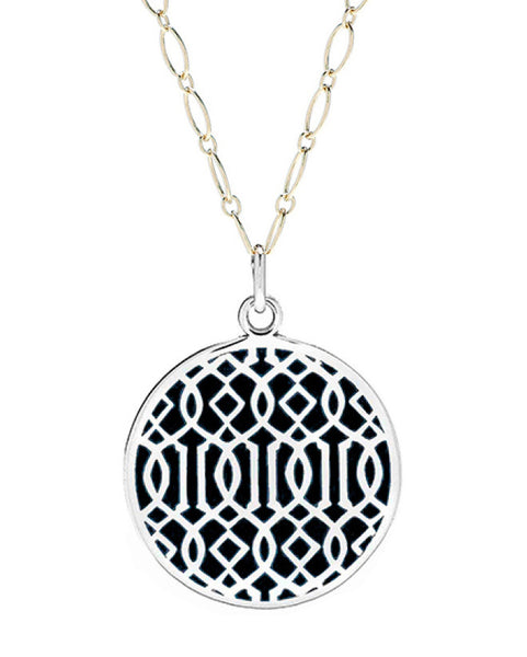 Symi large silver enamel pendant black
